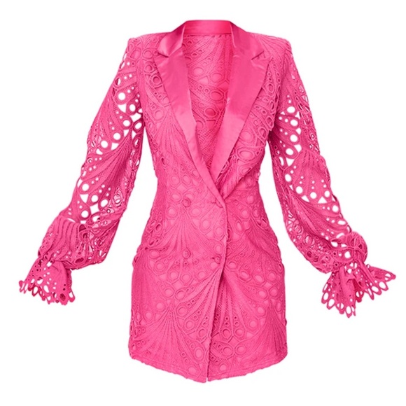 Dresses & Skirts - Pink Thick Lace Frill Sleeve Blazer Dress